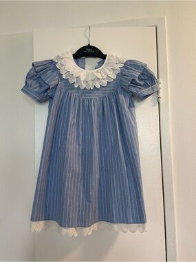 Girls Vintage Blue Striped Dress